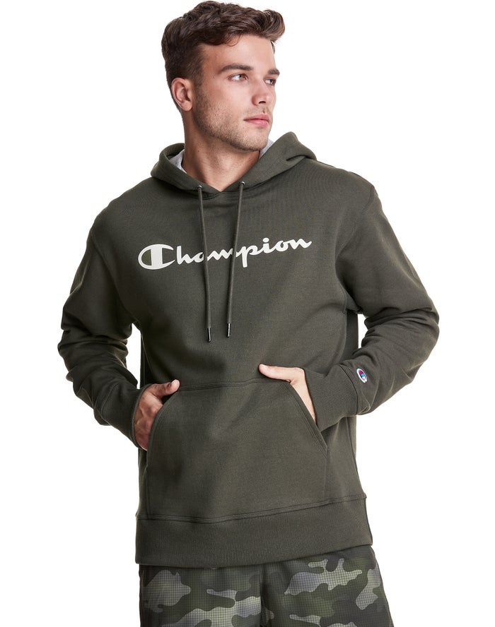 Sudadera Con Capucha Champion Hombre - Powerblend Fleece Script Logo ( Verde Oscuro ) 2587314-QM